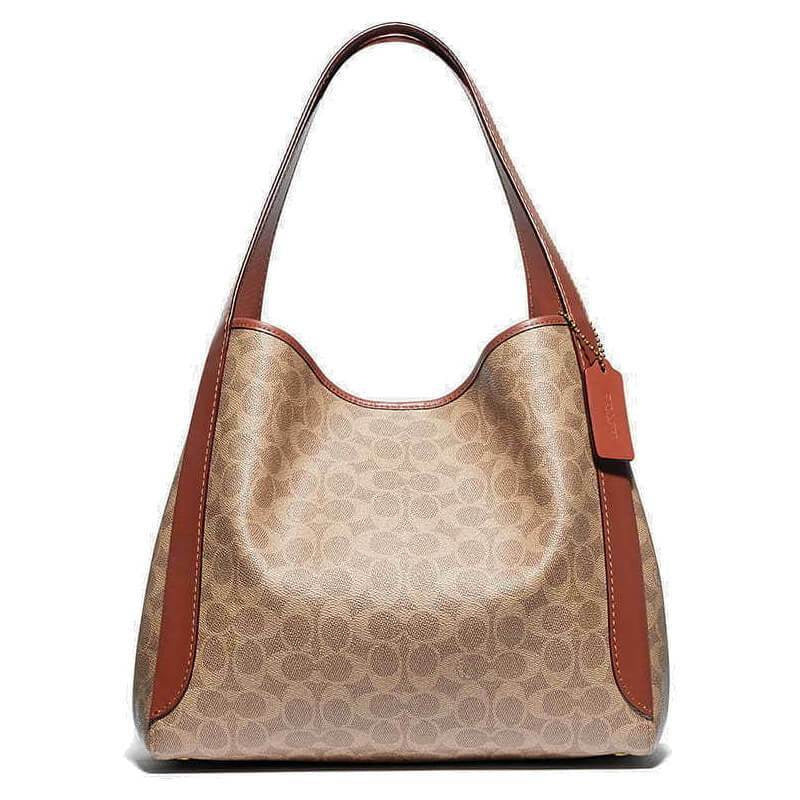Coach Hadley Women's Signature Canvas Tan Rust Leather Hobo Bag