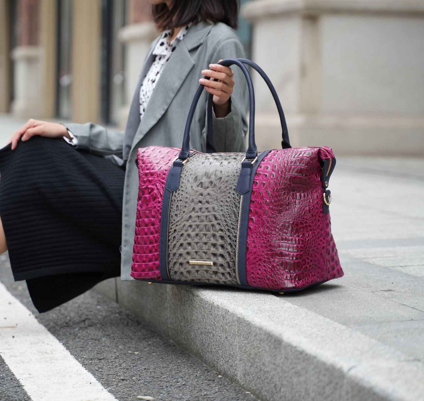 MKF Collection Raven Faux Crocodile-Embossed Vegan Leather Women's Duffle Bag by Mia K