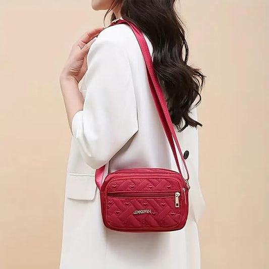 Quilted Crossbody Bags for Women - Oxford Cloth Multi-Layer Shoulder Handbag with Wide Strap -Casual Embroidery Business Bag