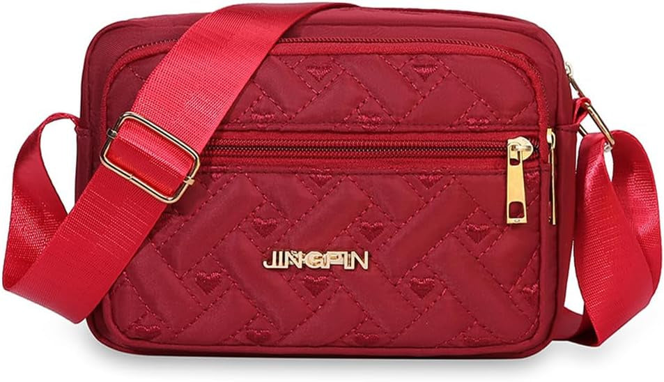 Quilted Crossbody Bags for Women - Oxford Cloth Multi-Layer Shoulder Handbag with Wide Strap -Casual Embroidery Business Bag