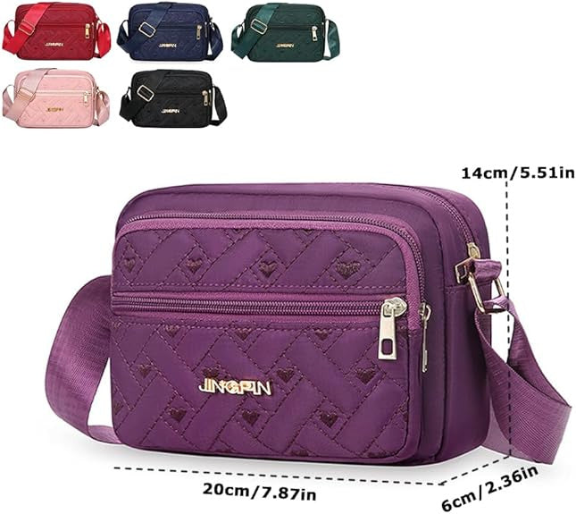 Quilted Crossbody Bags for Women - Oxford Cloth Multi-Layer Shoulder Handbag with Wide Strap -Casual Embroidery Business Bag