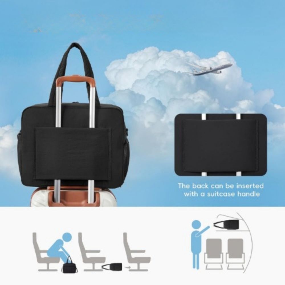 Weekender Travel Bag for Women Puffer Tote Bag Carry On Duffel Overnight Bags with Shoe Compartment Black