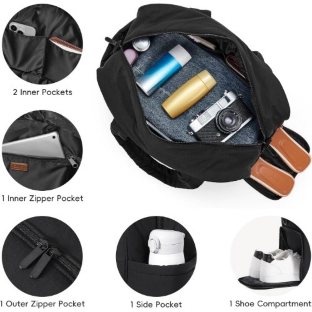 Weekender Travel Bag for Women Puffer Tote Bag Carry On Duffel Overnight Bags with Shoe Compartment Black