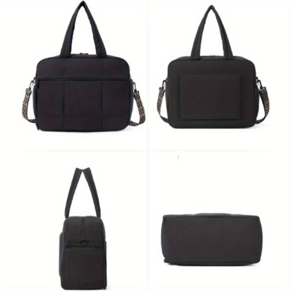 Weekender Travel Bag for Women Puffer Tote Bag Carry On Duffel Overnight Bags with Shoe Compartment Black