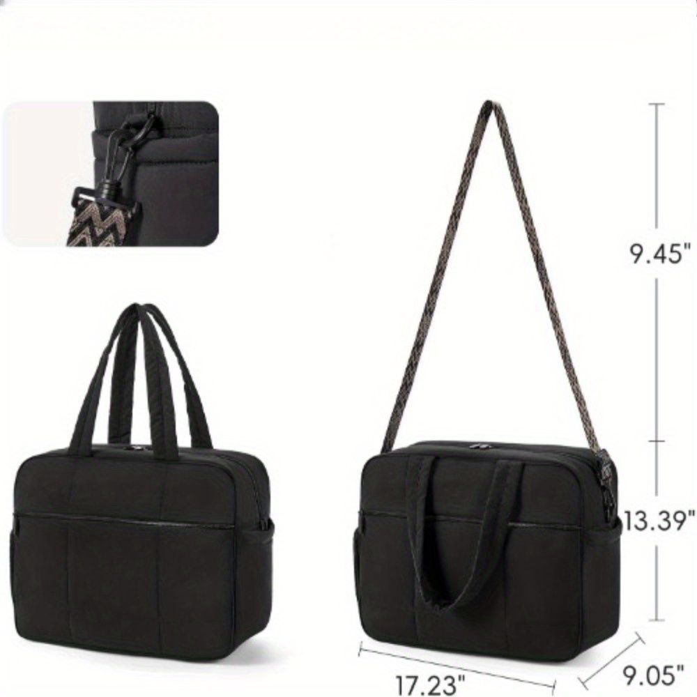 Weekender Travel Bag for Women Puffer Tote Bag Carry On Duffel Overnight Bags with Shoe Compartment Black