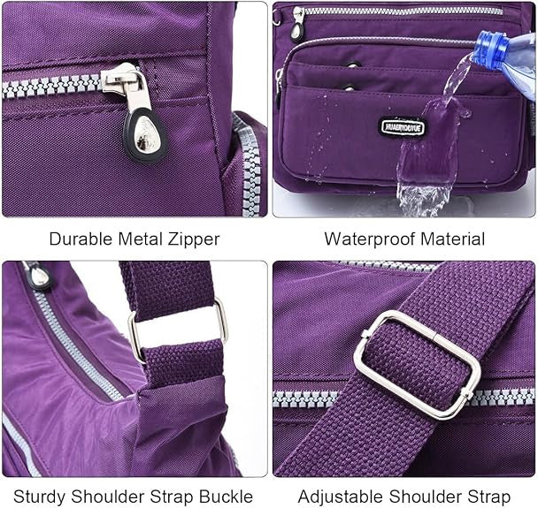 Waterproof Nylon Crossbody Bag for Women Mulit-Pockets Shoulder Bag Outdoor Travel Purses and Handbag