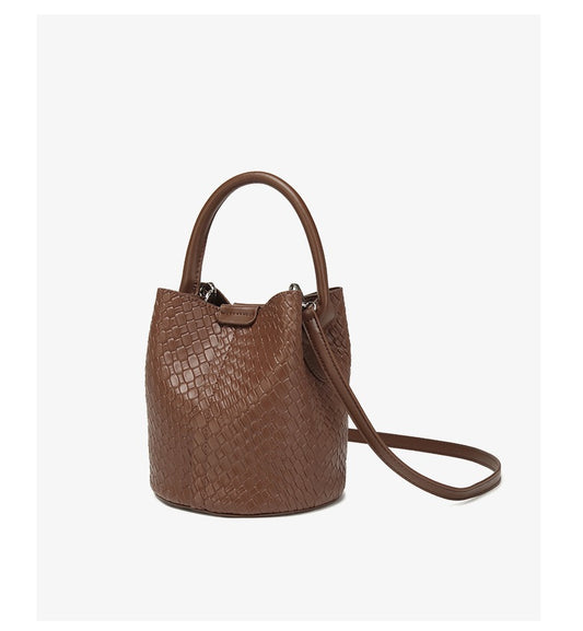 Simple niche woven pattern handbag bucket bag women's bag tide 2025 new senior sense shoulder bag crossbody bag