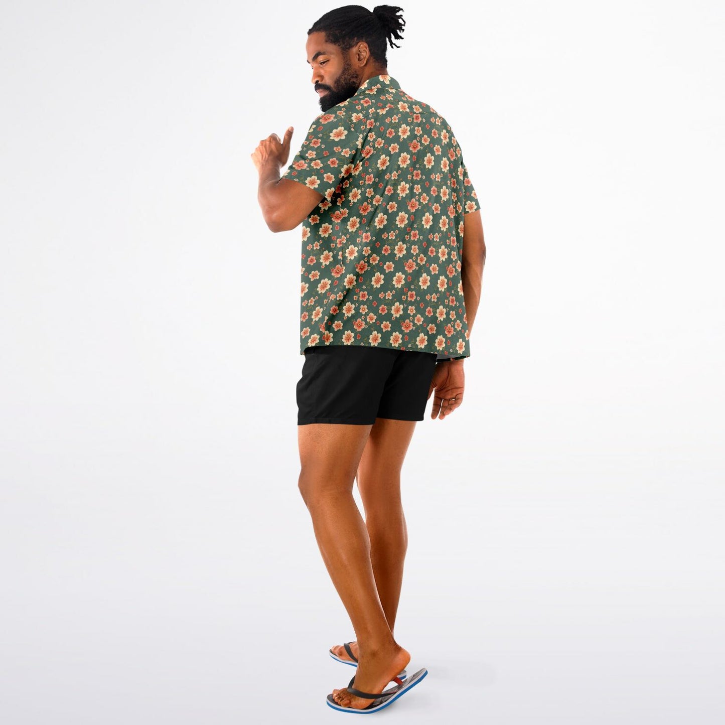 All-Over Floral Print Button-Down Shirt - Short Sleeve Spread Collar