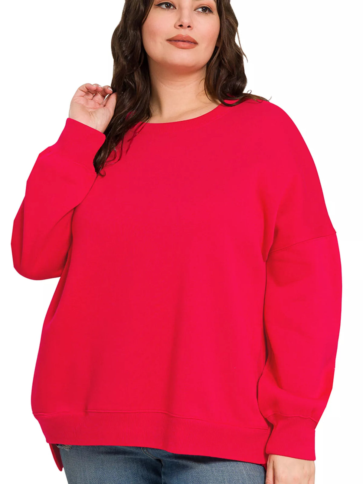 Zenana fleece hi-low boyfriend sweatshirt, photo 2 of 3