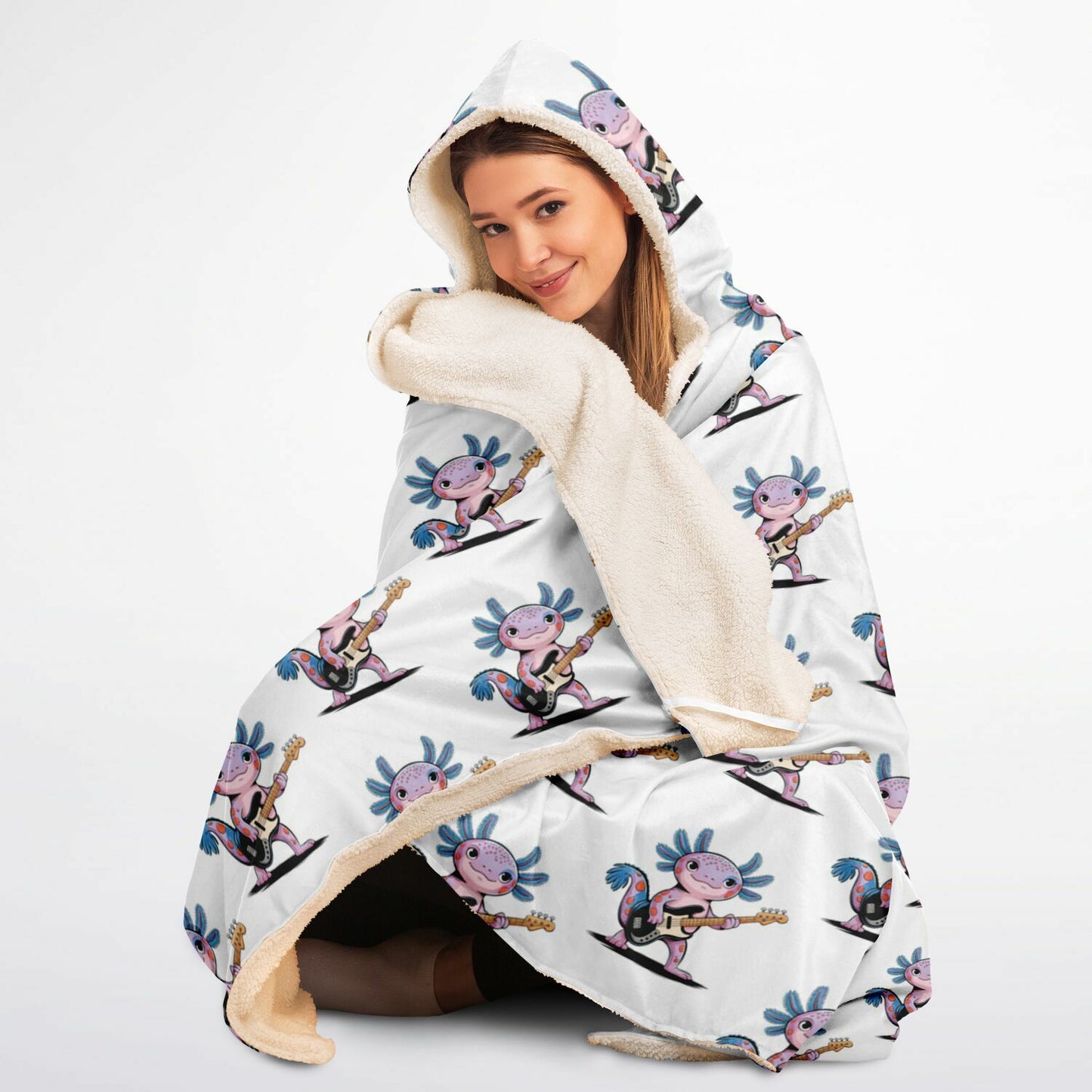 Funny Axolotl Hooded Blanket - Ultra Soft Micro Fleece with Cute and Humorous Design - Cozy, Warm & All-Over Print