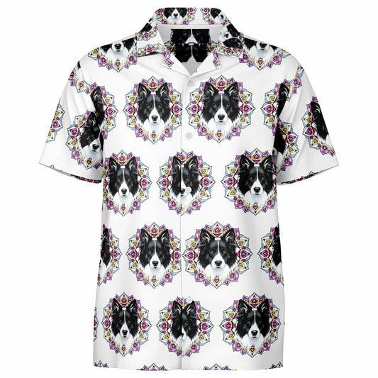 All-Over Dog Print Button-Down Shirt - Short Sleeve Spread Collar