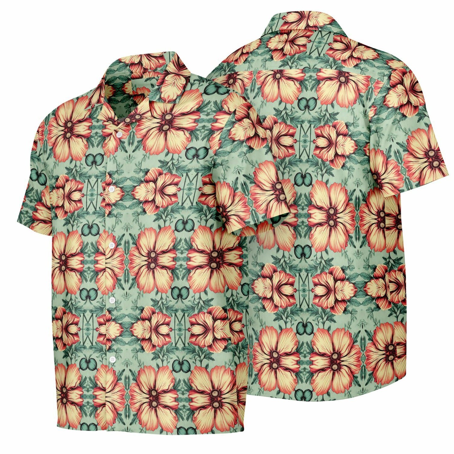 Tropical Floral Spread Collar Short Sleeve Button-Down Shirt - Lightweight AOP