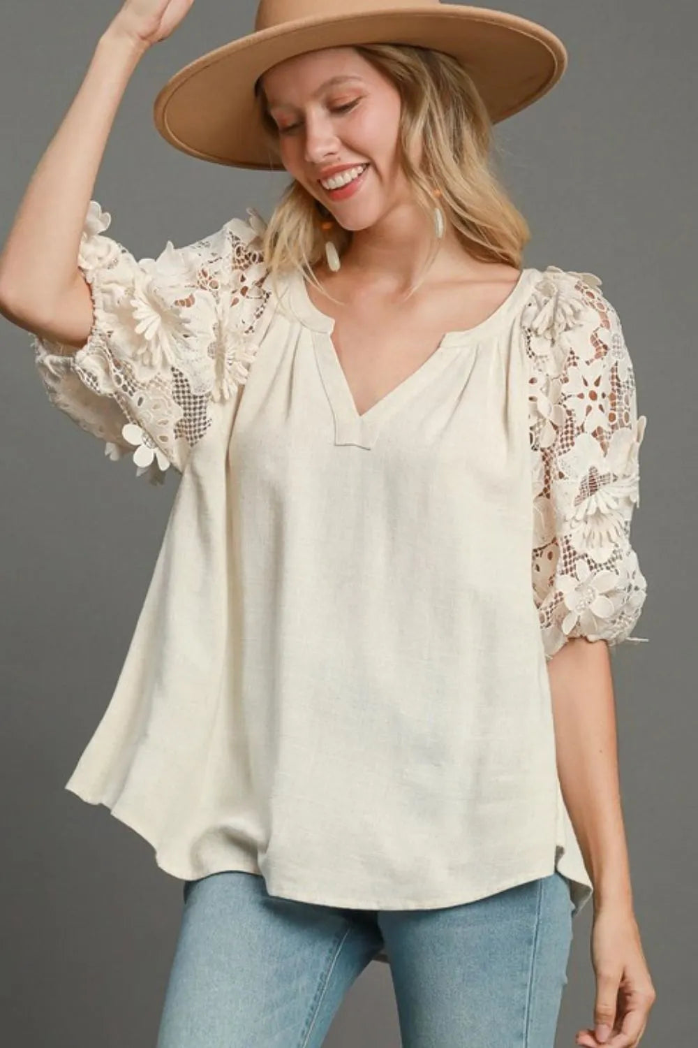 Workday Straight Jeans + Floral Sleeve Top – top