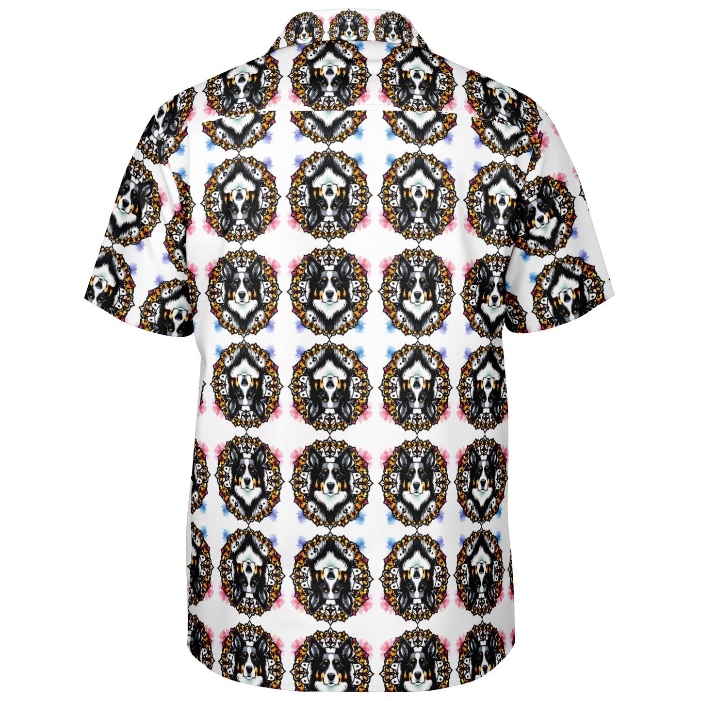 All-Over Dog Print Button-Down Shirt - Short Sleeve Spread Collar