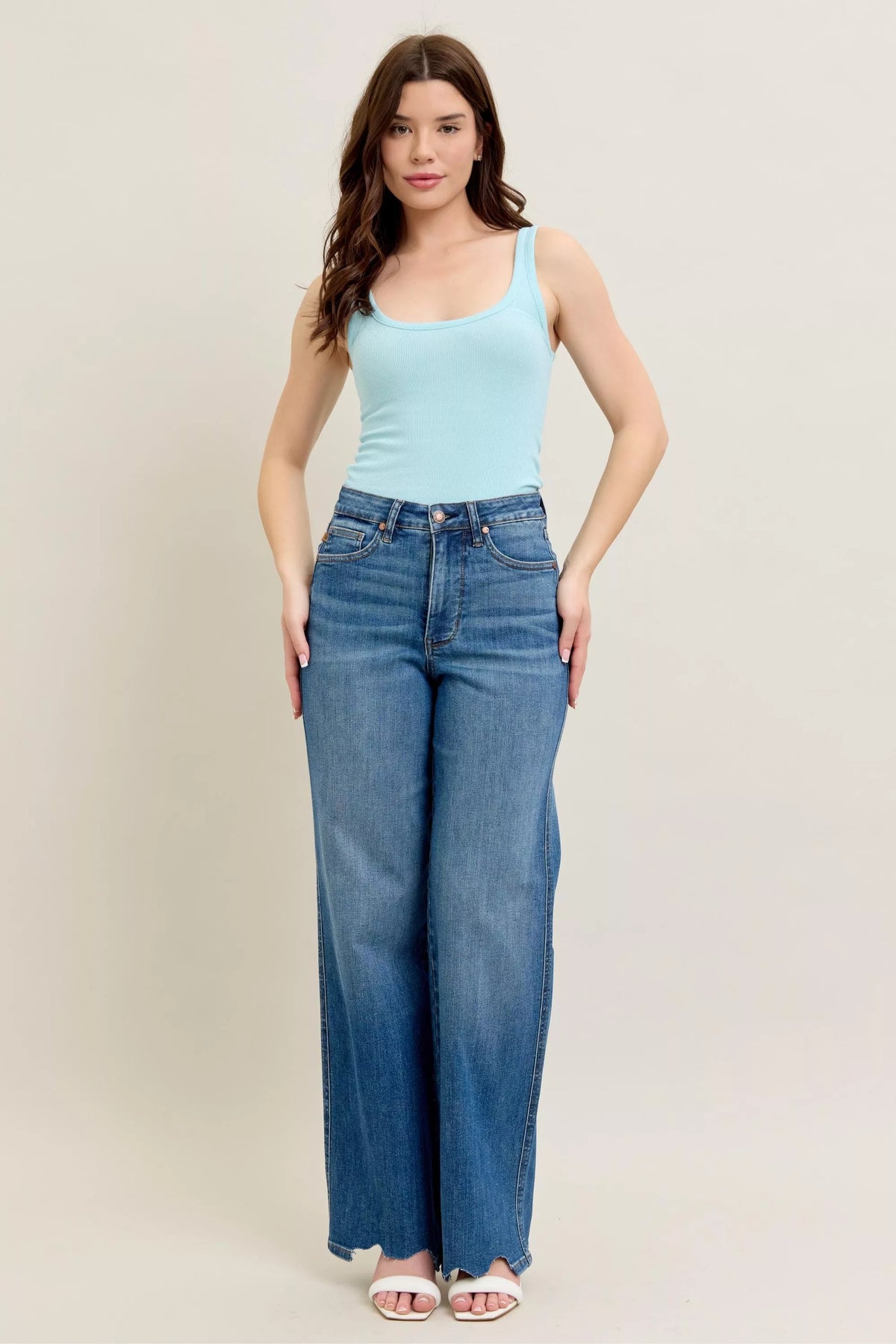 Judy Blue high waist tummy control distressed wide leg jeans, photo 11 of 19