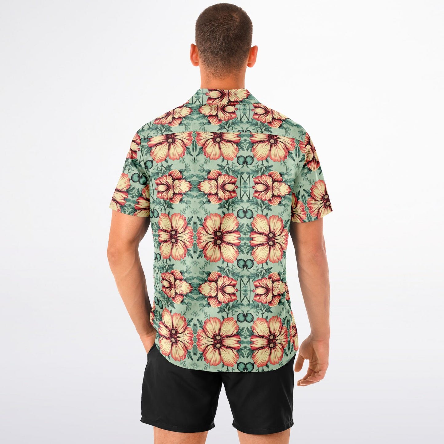 Tropical Floral Spread Collar Short Sleeve Button-Down Shirt - Lightweight AOP