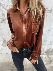 Full Size Velvet Button-Up Long Sleeve Shirt Plus Size