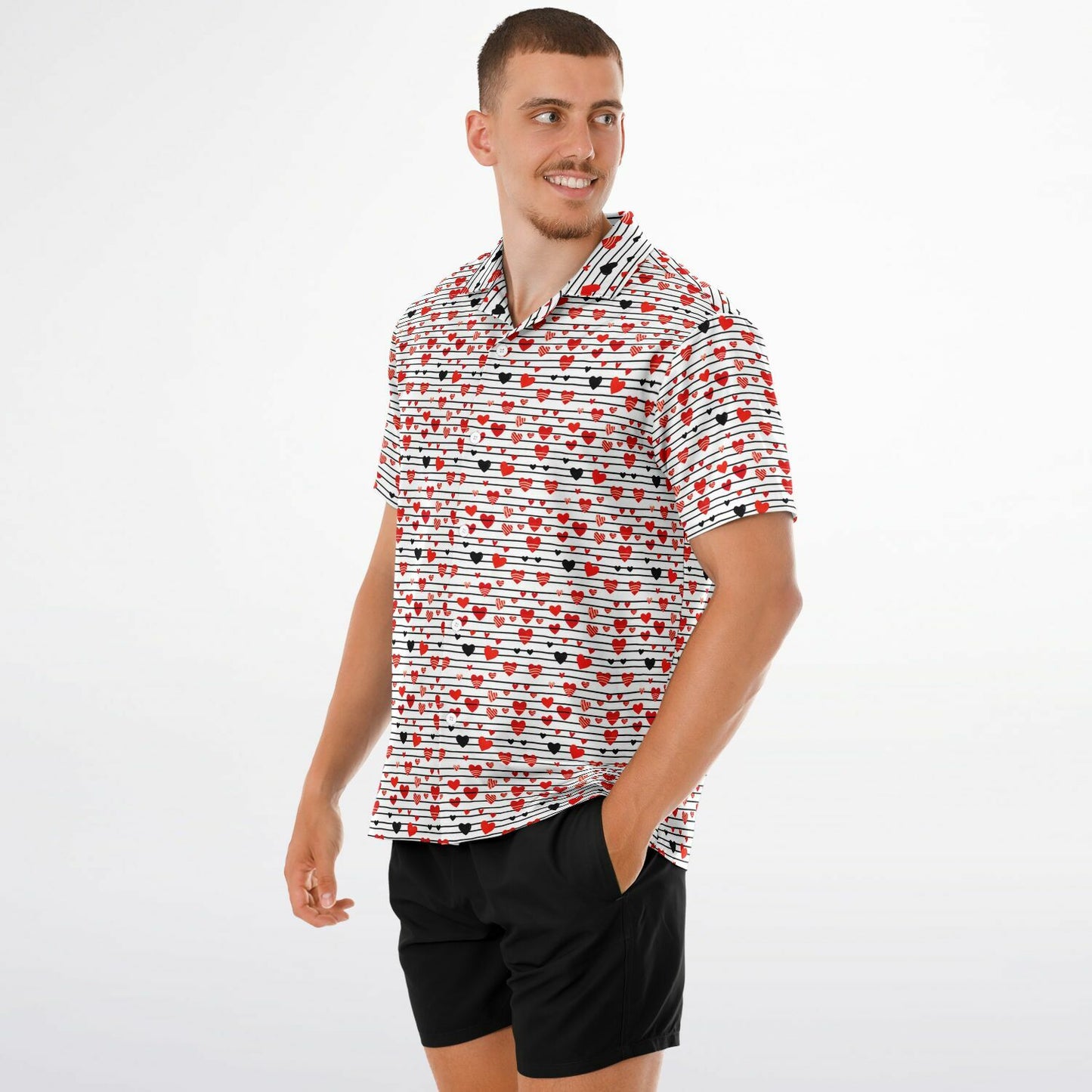 Spread Collar Short Sleeve Button-Down Shirt – Lightweight & Stylish AOP for Men