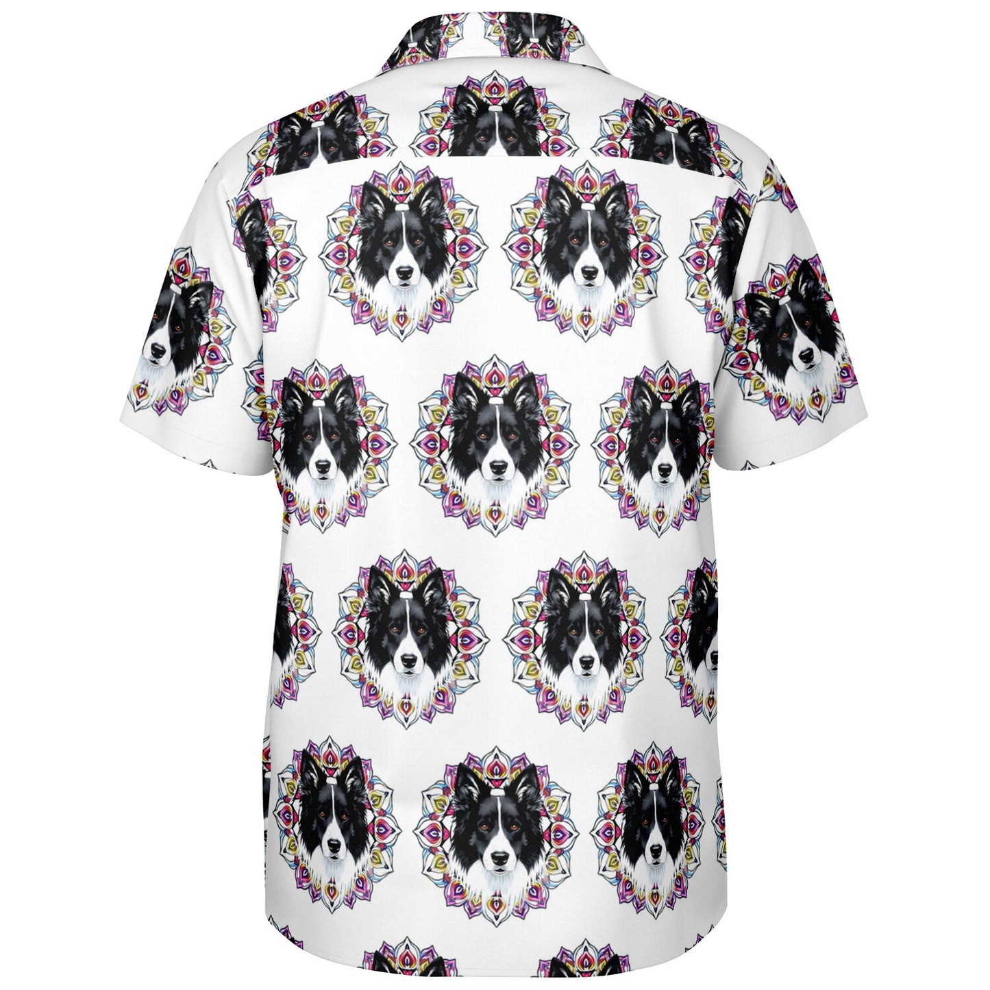 All-Over Dog Print Button-Down Shirt - Short Sleeve Spread Collar